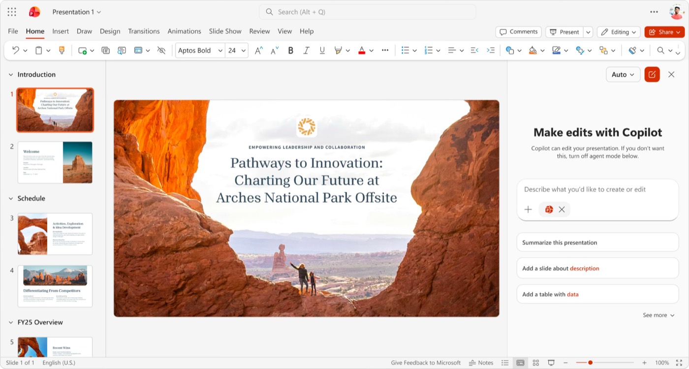 Editing PowerPoint presentations with Copilot