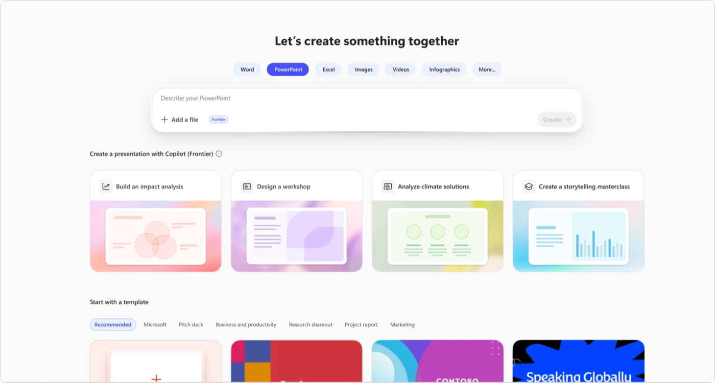 Redesigned M365 Create experience